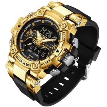 Imagem de Relógio analógico digital multifuncional militar despertador cronômetro relógio de pulso 5 ATM impermeável 12/24h esportes ao ar livre relógios para homens, Casual, rose gold