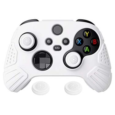 Imagem de eXtremeRate PlayVital Guardian Edition Capa de silicone ergonômica macia e antiderrapante, película protetora de borracha com tampas brancas de joystick para Xbox Series S e Xbox Series X Controller