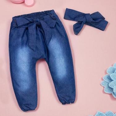 Imagem de Calça e Faixinha em Jeans Lavagem Escura para Bebê Menina - Era Uma Ve