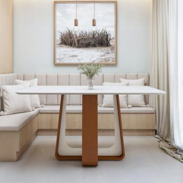 Imagem de Mesa de Jantar Retangular 160cm com Tampo em MDF Sintonia Frassino/Off White