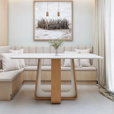 Imagem de Mesa de Jantar Retangular 160cm com Tampo em MDF Sintonia Amêndoa Clean/Off White