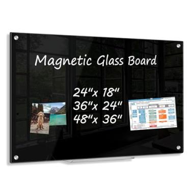 Imagem de AMUSIGHT Quadro preto apagável a seco, 91,4 cm x 61 cm (2' x 3') quadro branco magnético grande preto sem moldura de vidro para escritório, escola e casa com 1 bandeja de caneta de acrílico e 3 ímãs