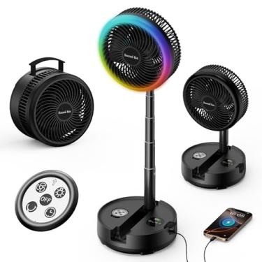 Imagem de Socool Ventilador portátil 40000mAh bateria dobrável recarregável com 8 velocidades e 106H, 90° Ossciliating Floor Standing Fan Remote, Ventilador de mesa com temporizador 8H e luz LED para casa, ao