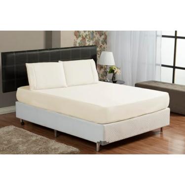 Imagem de Jogo de Cama Queen 3 Peças 300 Fios 100% Algodão Egípcio – Lençol com Elástico + 2 Fronhas, Percal Macio e Toque Fresco (Palha)