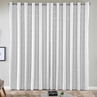 Imagem de Cortina Turin Jacquard Semiblackout Floral 3,00x2,80m Para Sala Quarto Varão 3m Ilhóses - Branco