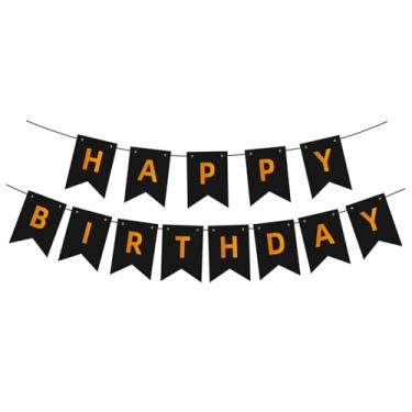 Imagem de Faixa de feliz aniversário em ouro preto, decoração de guirlanda de artigos de festa de aniversário para adultos, meninas, meninos e mulheres