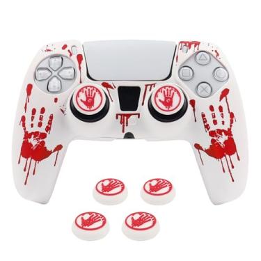 Imagem de RALAN Controle Com Estampa De Sangue A Laser E 4 Apoios Para Os Polegares Ps5, Capa Protetora Silicone Antiderrapante Compatível Joystick Sem Fio/Com Fio Ps5