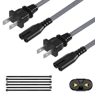 Imagem de ecjtu Cabo De Alimentação Ca 6 Metros (Pacote Com 2), Tv 2 Pinos, Nylon Trançado Substituição Para Xbox One, Ps3, Ps4, Ps5, Impressora Compatível, Monitor, Barra Som, Console Jogos