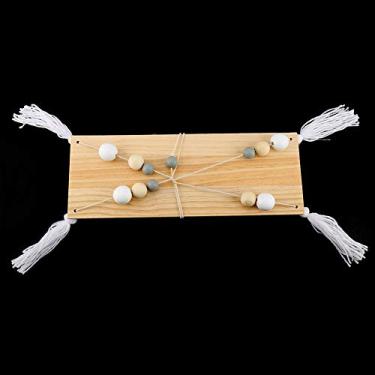 Imagem de Prateleira Pendurada na Parede de Madeira Com Miçangas Decoração Design de Borla para Sala de Estar e Quarto Simples e Elegante Decoração de Casa (Cinza branco)