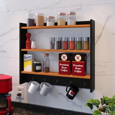 Imagem de Armário Amélia Suspenso Suporte Xícaras Nicho Organizadora Decoração Cozinha Acessório cantinho de café - Loja Inova BR (Preto/Cinam.)