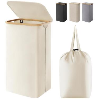 Imagem de Cesto de roupa suja Lifewit 100L com tampa e saco removível branco