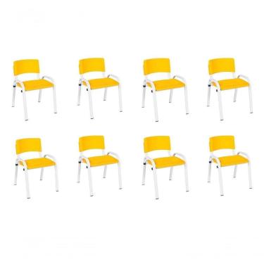 Imagem de Kit 8 Cadeira Iso Infantil Creche, Escola Base Branco Amarelo