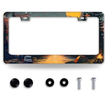Imagem de Moldura de placa de licença de acampamento molduras personalizadas para placas de licença florestais engraçadas Suporte de placa de carro de aço inoxidável 15 x 30 cm