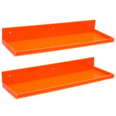 Imagem de HappyDino Prateleiras flutuantes para parede de acrílico para quarto, banheiro, sala de estar, cozinha, 41 x 14 cm, pacote com 2, laranja neon