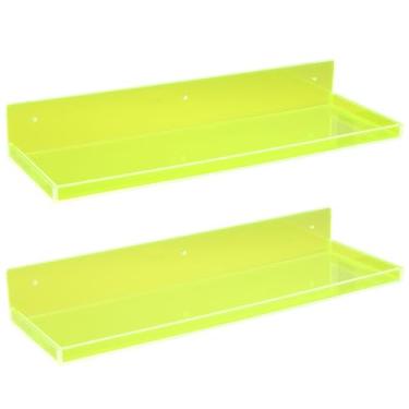Imagem de Prateleiras flutuantes para parede, quarto, banheiro, cozinha, plantas, prateleira flutuante de acrílico, 41 x 14 cm, adesivo resistente, sem broca, pacote com 2, verde neon