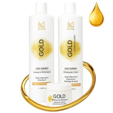 Imagem de Kit Shampoo Gold 1L + Condicionador Máscara 300ml Akyma - Ácido Hialurônico, Vitamina E, Hidratação
