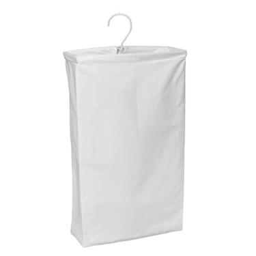 Imagem de YWJLQH Cesto de roupa suja pendurado, cesto de armazenamento para armário com ganchos, saco de roupa suja, de suja pendurado, para porta de banheiro, Branco