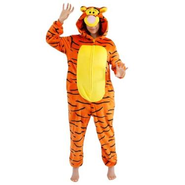 Imagem de ressber Macacão unissex para adultos, macacão de pijama de animal, fantasia de Halloween, Natal, pijama, Tigre, M