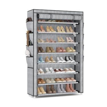 Imagem de VILICK Sapateira com capa, organizador de sapatos de 8 níveis de altura para 36 a 45 pares de sapatos e botas, grande prateleira de armazenamento de sapatos, suporte para armário, entrada da porta da