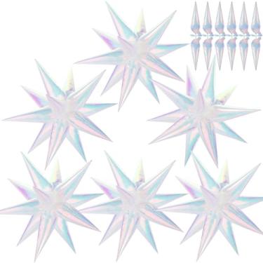 Imagem de 74 Pcs Iridescent Star Balloons Foil, 26 Inch Explosion Cone Balloons, 12 Spike Exploding Balloon for Birthday Wedding Bachelorette Party Decorations