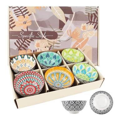 Imagem de YIK TUNG Conjunto de 6 tigelas de arroz de cerâmica de 293 ml, tigelas de sobremesa pequenas de 11 cm para cereais, lanche (colorido)