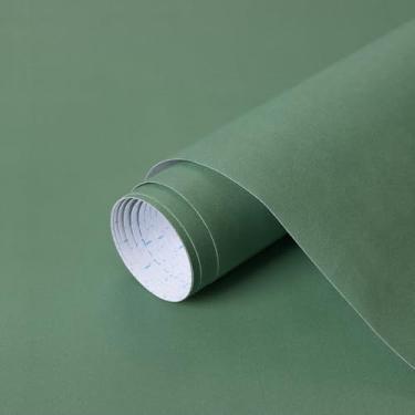 Imagem de HeloHo Papel de parede verde sólido fosco texturizado descascar e colar papel de parede moderno autoadesivo removível à prova d'água para decoração de sala de estar quarto 79 x 15 cm
