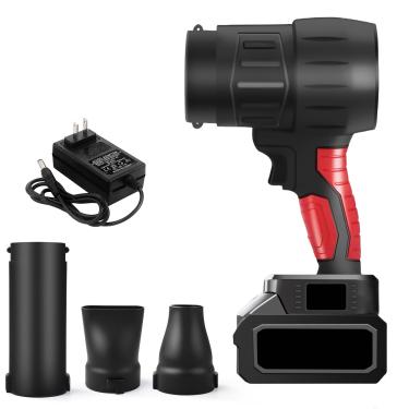 Imagem de ZPSHYD Ventilador Violent Turbo, Elétrico A Jato Sem Fio, Soprador Portátil Com Bateria De Lítio 21 V, Ferramenta Para Soprar Pó Folhas Neve (Controle Velocidade Contínuo, 3 Acessórios Bico)