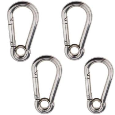 Imagem de Kit 4 Mosquetão Inox Trava Automática 7Mm X 70Mm Com Olhal - NautParts