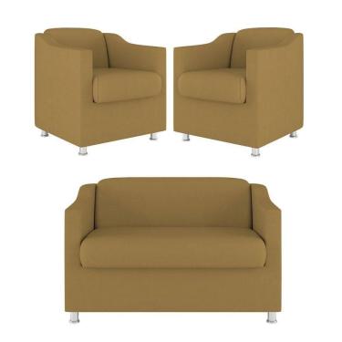 Imagem de Kit Sofá Namoradeira + 02 Poltrona Tilla Recepção Sala Suede capuccino