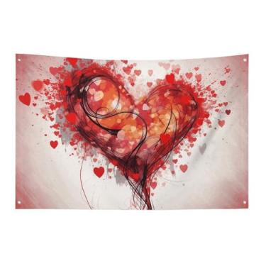 Imagem de Bandeira abstrata de coração com quatro furos para decoração de parede bandeira de parede para dormitório bar bandeiras de festa ao ar livre 60 x 90 cm