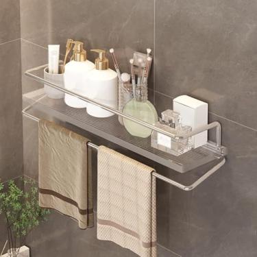 Imagem de Prateleira De Banheiro Canto Chuveiro Caddy Prateleiras Flutuantes Montado Na Parede Penteadeira De Acrílico Transparente Produto De Pele Cosmética Com Prateleira De T, Silver With Rod, 40Cm