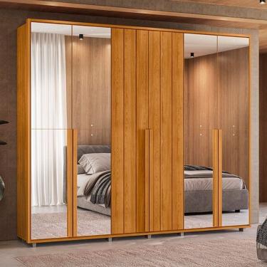 Imagem de Guarda-roupa Casal 6 Portas 100% Mdf Com Espelhos E Pés Volpi Cinamomo