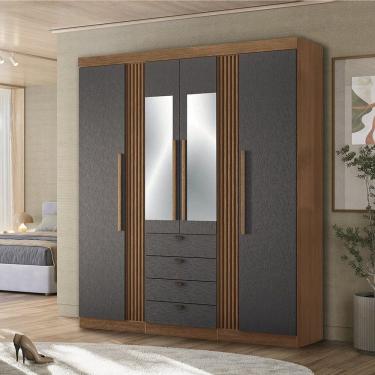 Imagem de Guarda-roupa 4 Portas 4 Gavetas Com Espelho Mdp Aurora Jatobá /grafitte