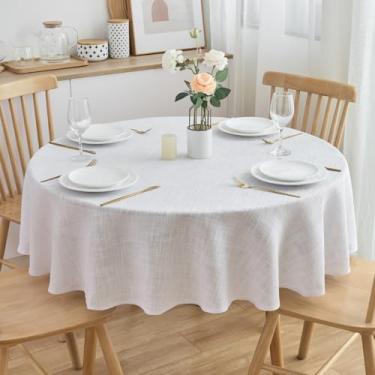 Imagem de SPRICA Toalha de mesa redonda de linho de algodão 63 polegadas/160 cm, resistente à água, cor lisa, capa para cozinha, ao ar livre, mesa de jardim, lavável na máquina, branca