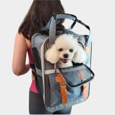 Imagem de Mochila Viagem Azul Cinza Avião Transporte Pet Gato Cachorro - guau