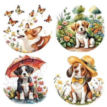 Imagem de GORGECRAFT 4 peças 16 x 16 cm janela de cachorro aderente primavera flor borboleta animal de estimação redondo PVC reutilizável impermeável não adesivo adesivo adesivo de janela de vidro estático