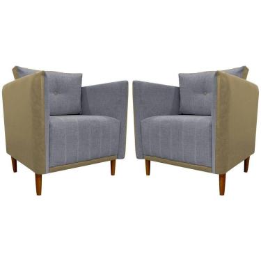 Imagem de Kit 2 Poltronas Decorativa Para Sala Recepção Consultório Aviv Luxo Corino E Linho