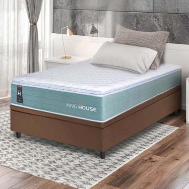 Imagem de Conjunto Box Baú Marrom Lagos Verde Molas Ensacadas Solteiro 88x188x73 - King House