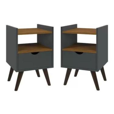 Imagem de Kit Com Duas Mesas De Cabeceira Quarto Retrô Com Nicho e 1 Gaveta Clas