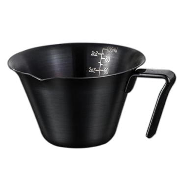 Imagem de Copos de dose de café expresso de aço inoxidável de 100 ml com bico e alça Copos medidores afiados em V com escala dupla de onças e ml (preto)