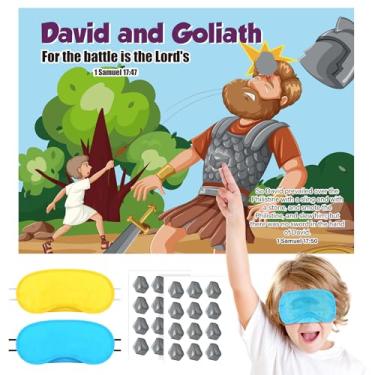 Imagem de Hahafelt David and Goliath Game Pin the Stone on Goliath Game Christian Bible Story Party Decorations with 24 Stone Stickers Religious Education Activities for Church Sunday School Family Supplies