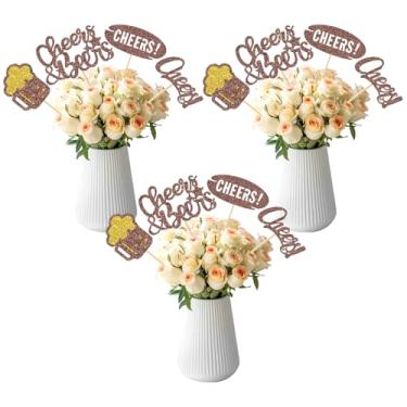 Imagem de 12Pcs Cheers&Beers Centerpiece Sticks, Brown Glitter Congratulations Vase/Table Decorations for Baby Shower Birthday Beer Themed Party Supplies