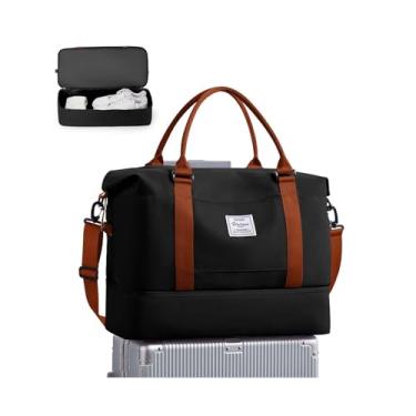 Imagem de Bolsa esportiva de viagem, bolsa esportiva, bolsa de ginástica, bolsa de ombro para noite de fim de semana para mulheres, A18-BlackBrown, Grande