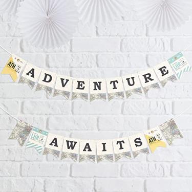 Imagem de Big Dot of Happiness World Awaits – Mini bandeira de festa temática de viagem – Adventure Awaits