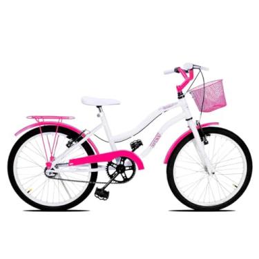 Imagem de Bicicleta Infantil Forss Hello, Aro 20, Com Cestinha e Bagageiro, Para 6 a 9 Anos (Branco/Rosa Verniz)