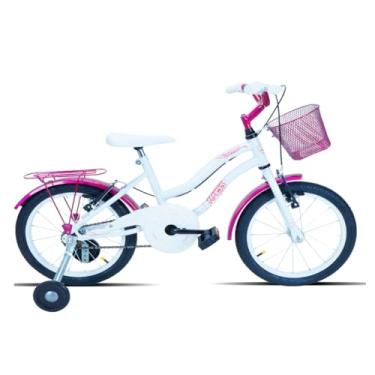 Imagem de Bicicleta Infantil Forss Hello, Aro 16, Com Cestinha e Rodinhas, Para 3 a 6 Anos (Branco/Rosa Verniz)