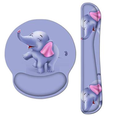 Imagem de Mouse Pad apoio de pulso para teclado, base de borracha antiderrapante, suporte para o pulso, descanso de mouse para home office, computador, laptop, mesa, PC, Typist, gamer, mouse pad acolchoado macio com suporte ergonômico de espuma de memória, Happy Elephant