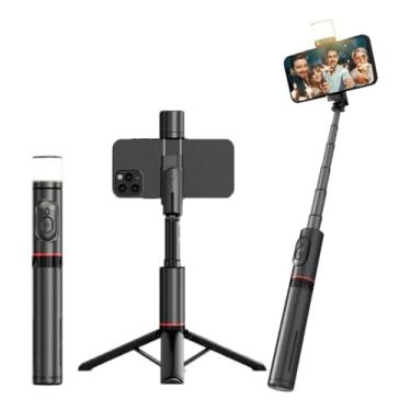 Imagem de Bastão Tripé Pau de Selfie com iluminação para celular, com Bluetooth, Controle Remoto, Portátil, Retrátil para ios e Android (Preto)