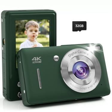 Imagem de Câmera digital, 44 MP FHD 1080P, zoom 16x, cartão SD de 32 GB, câmera compacta para crianças, adolescentes e adultos, verde