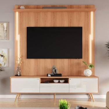 Imagem de Rack com Painel Sevilla - Mdp Efeito Ripado 3d Jequitibá/off White - Lukaliam Móveis